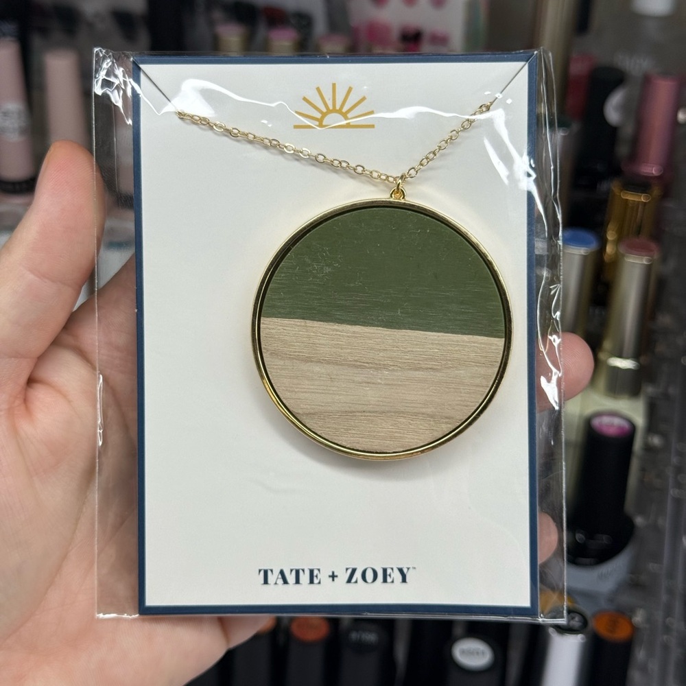 Tate + Zoey Green and Tan Pendant Necklace